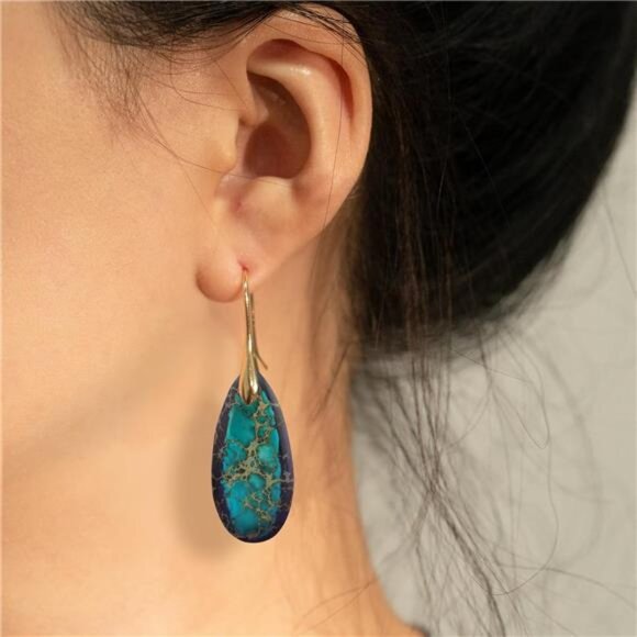 Emperor Stone Teardrop Earrings – Dazzling Natural Stone, Lightweight - Picture 3 of 5